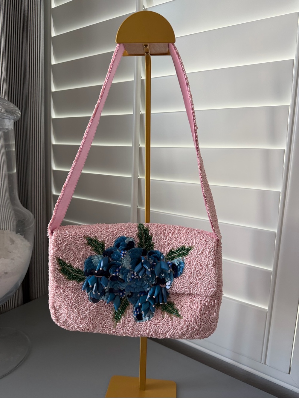 Pink beaded bag.